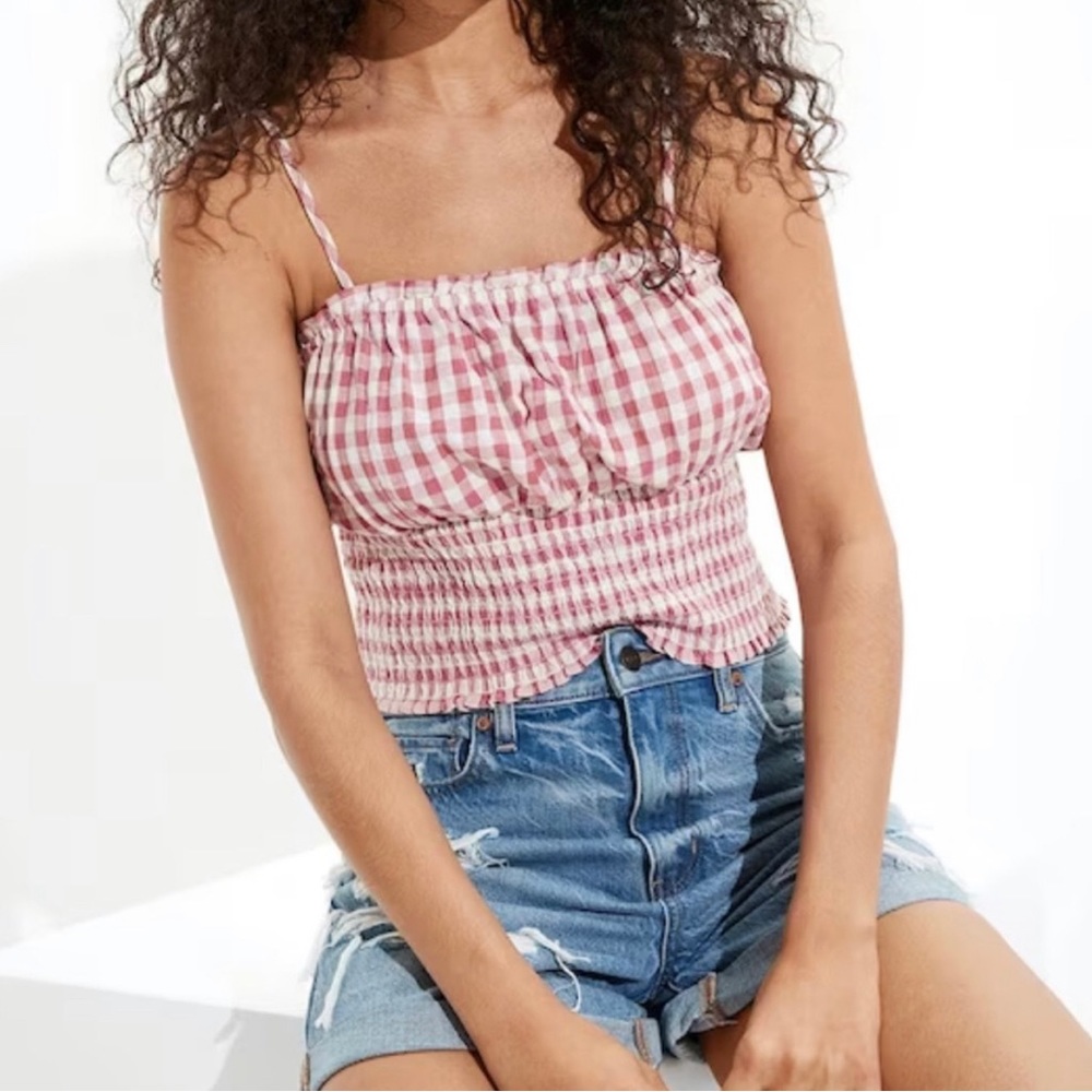 American Eagle pink and white gingham tank top